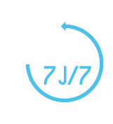 image vectorielle, 24h/24 7j/7 avec une flèche en rond autour pour représenter une horloge