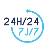 image vectorielle, 24h/24 7j/7 avec une flèche en rond autour pour représenter une horloge